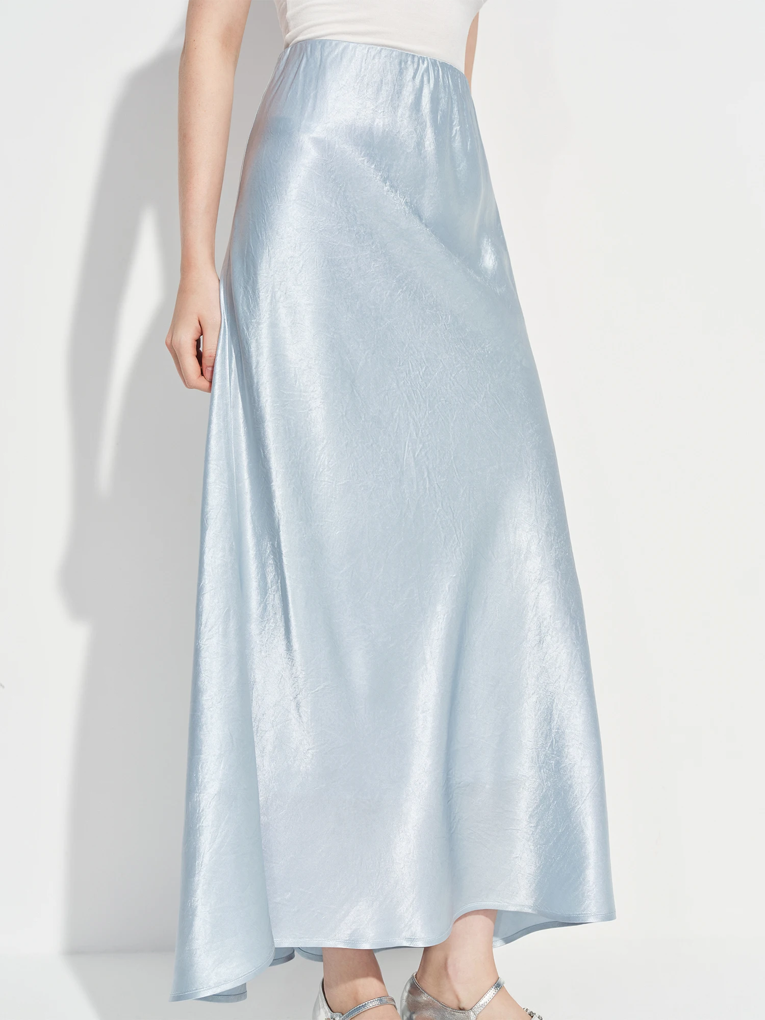 FSLE Wool Acetate Trumpet Skirt Women Elastic Waist Pearlescent Drape Elegant Long Elegant Style Spring 2026 Simple