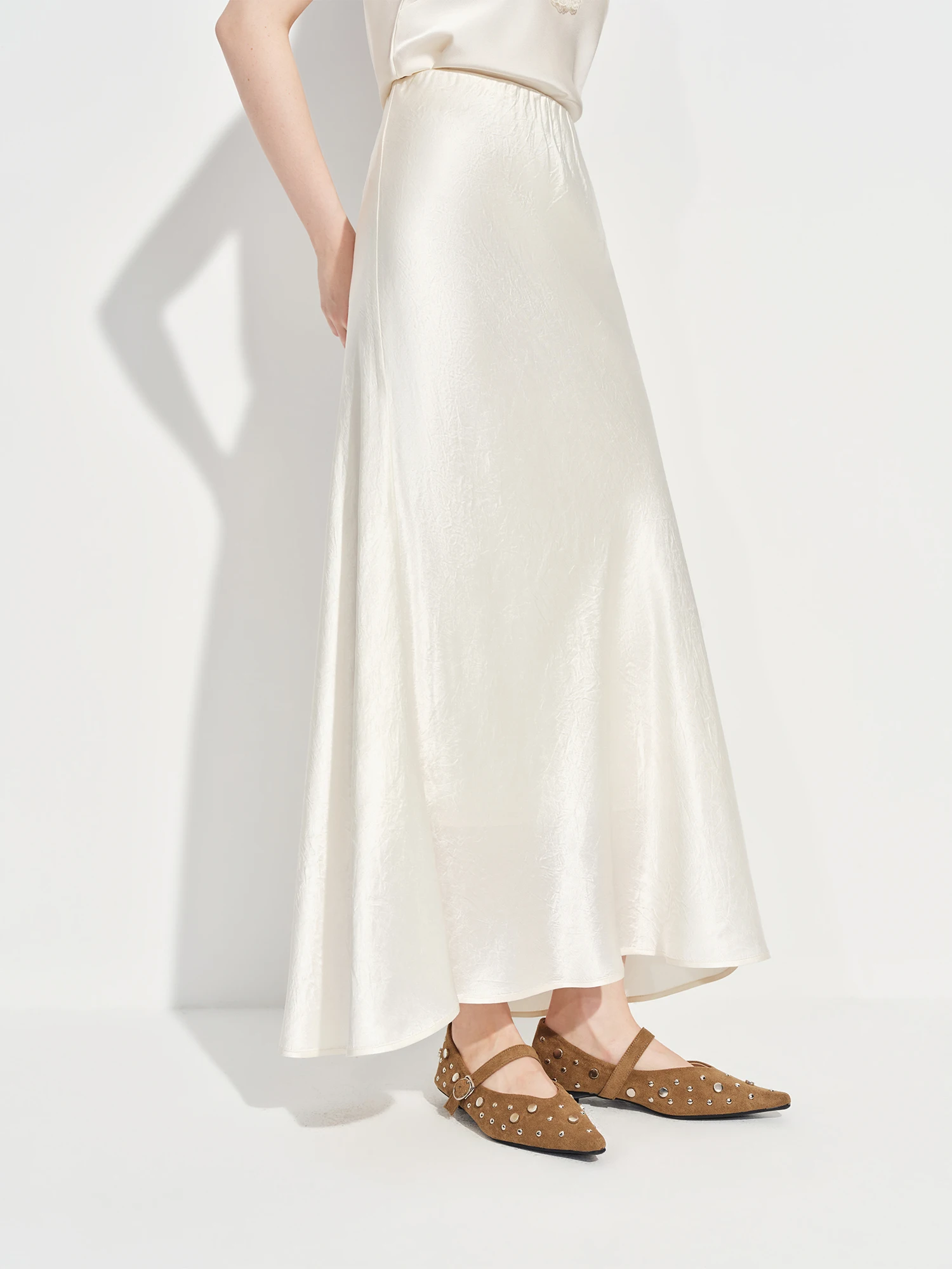 FSLE Wool Acetate Trumpet Skirt Women Elastic Waist Pearlescent Drape Elegant Long Elegant Style Spring 2026 Simple