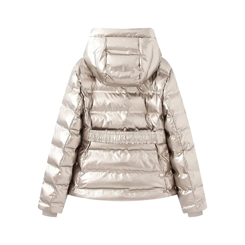 ETJ 2025 Women's Winter New Collection Y2K Golden Luster Pressure-sensitive Rubber quilted hooded Windproof and warm Jacket