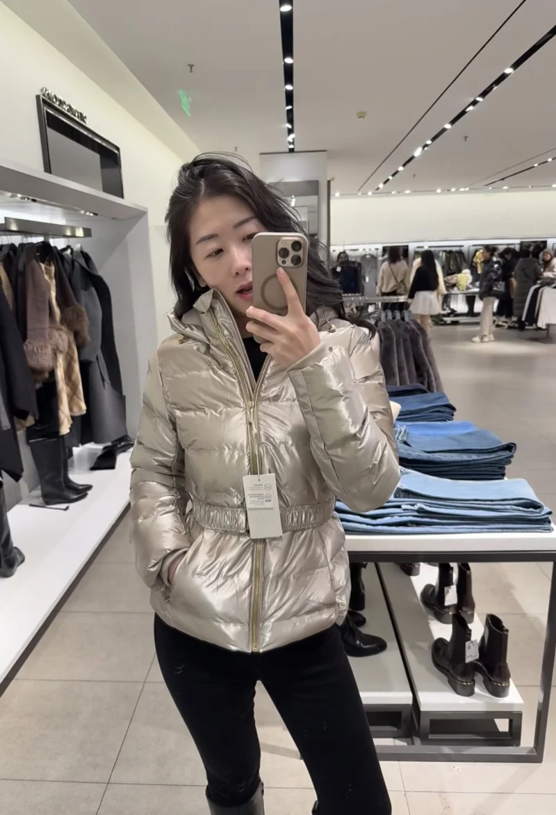 ETJ 2025 Women's Winter New Collection Y2K Golden Luster Pressure-sensitive Rubber quilted hooded Windproof and warm Jacket