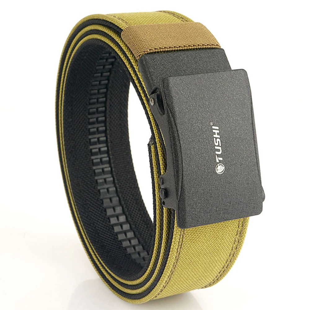 TUSHI Brand 3.8 Wide Thickened Gun Hanging Double-Layer Nylon Cloth Belt Versatile Outdoor Tactical Automatic Buckle Men's Belt