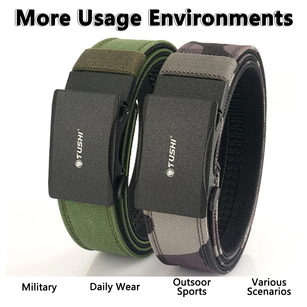TUSHI Brand 3.8 Wide Thickened Gun Hanging Double-Layer Nylon Cloth Belt Versatile Outdoor Tactical Automatic Buckle Men's Belt