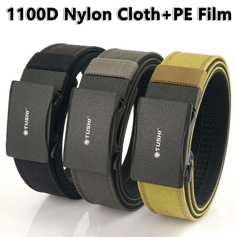 TUSHI Brand 3.8 Wide Thickened Gun Hanging Double-Layer Nylon Cloth Belt Versatile Outdoor Tactical Automatic Buckle Men's Belt