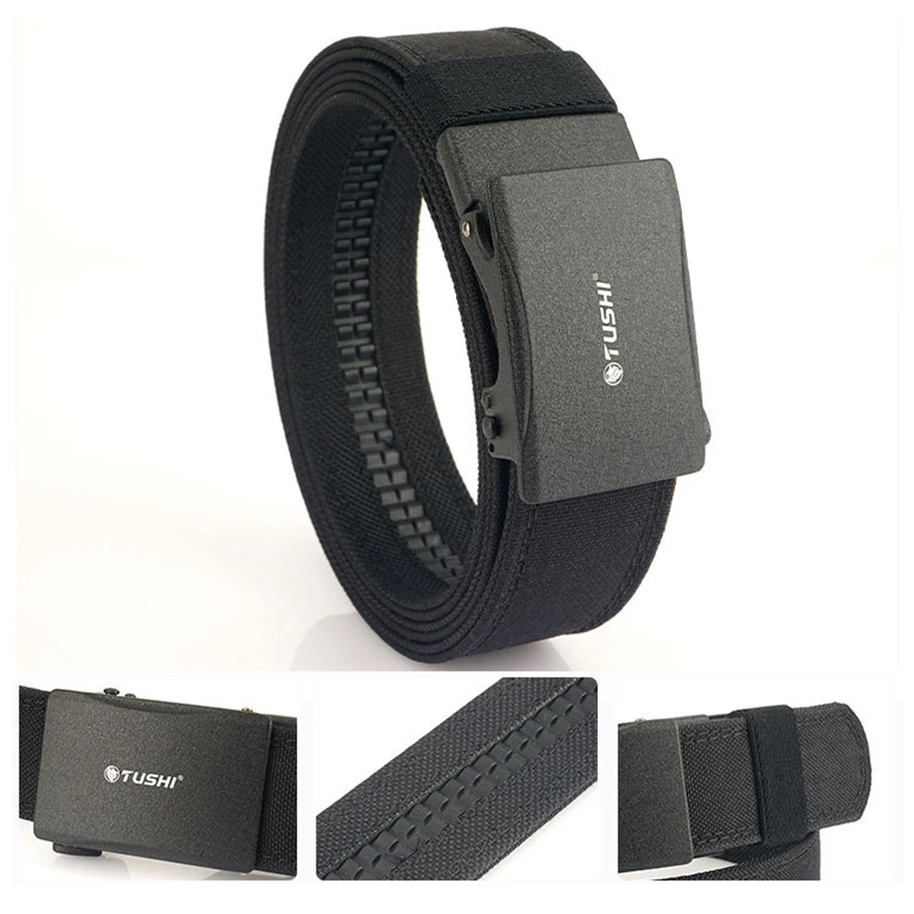 TUSHI Brand 3.8 Wide Thickened Gun Hanging Double-Layer Nylon Cloth Belt Versatile Outdoor Tactical Automatic Buckle Men's Belt