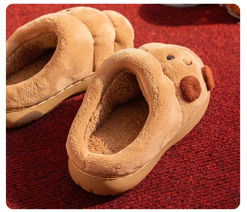 Cute Cartoon Fluffy Slippers For Women Men Winter House Shoes Furry Croissant Bread Style Anti-slip Couples Home Cotton Slides