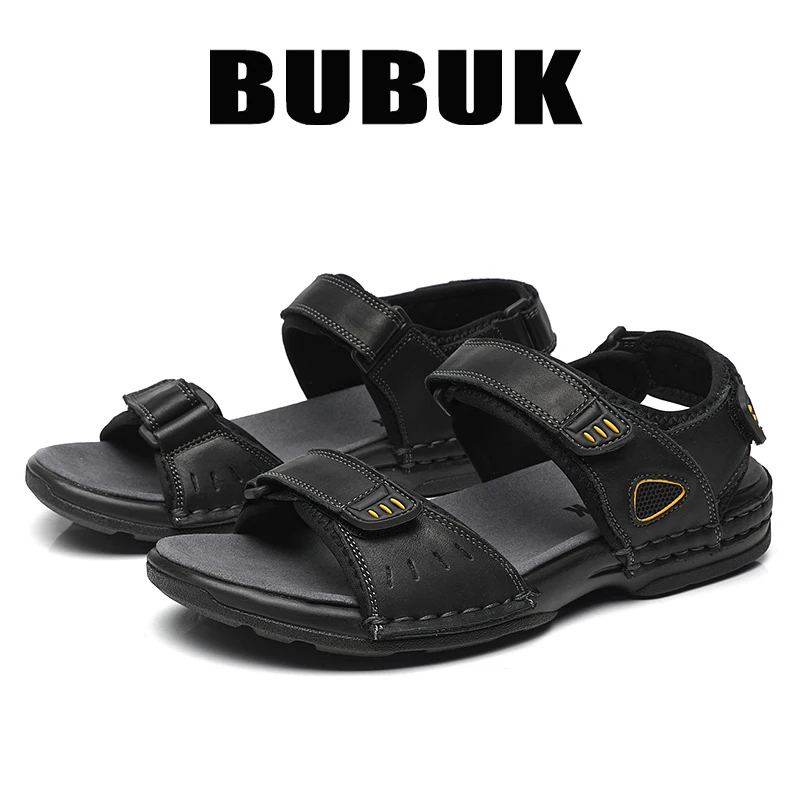 Bubuk Men's First-Layer Cowhide Sandals, Summer Outdoor Beach Shoes, Adjustable Design, with Arch Support, Stylish Breathable Casual Men's Shoes, Suitable for Travel, Hiking, and Commuting