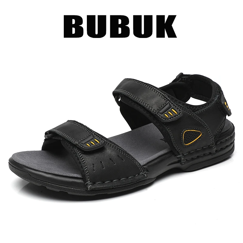 Bubuk Men's First-Layer Cowhide Sandals, Summer Outdoor Beach Shoes, Adjustable Design, with Arch Support, Stylish Breathable Casual Men's Shoes, Suitable for Travel, Hiking, and Commuting