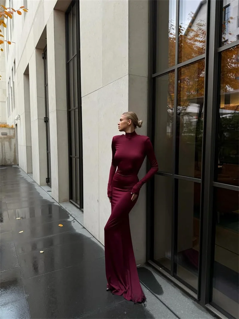 Mozision Backless Long Sleeve Sexy Maxi Dress Women Gown Elegant Winter New Turtleneck Club Party Long Dress Fashion Clubwear