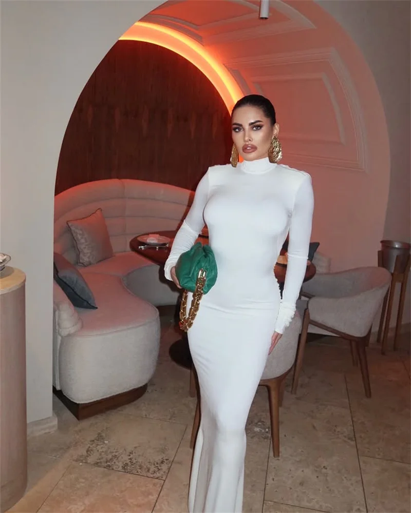 Mozision Backless Long Sleeve Sexy Maxi Dress Women Gown Elegant Winter New Turtleneck Club Party Long Dress Fashion Clubwear