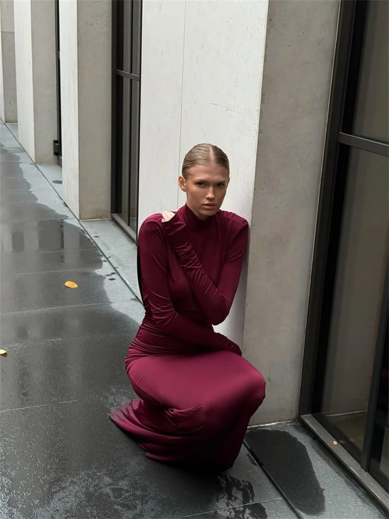 Mozision Backless Long Sleeve Sexy Maxi Dress Women Gown Elegant Winter New Turtleneck Club Party Long Dress Fashion Clubwear