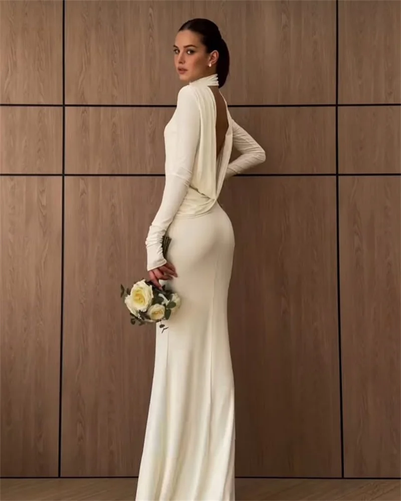 Mozision Backless Long Sleeve Sexy Maxi Dress Women Gown Elegant Winter New Turtleneck Club Party Long Dress Fashion Clubwear