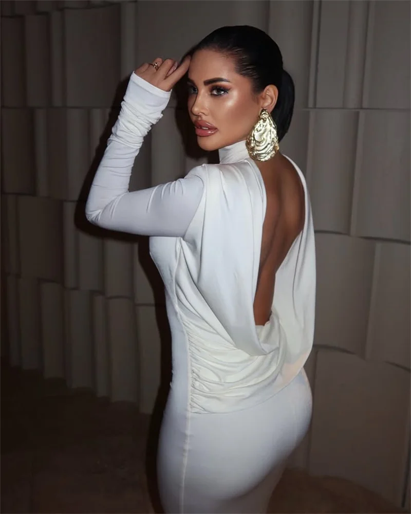 Mozision Backless Long Sleeve Sexy Maxi Dress Women Gown Elegant Winter New Turtleneck Club Party Long Dress Fashion Clubwear