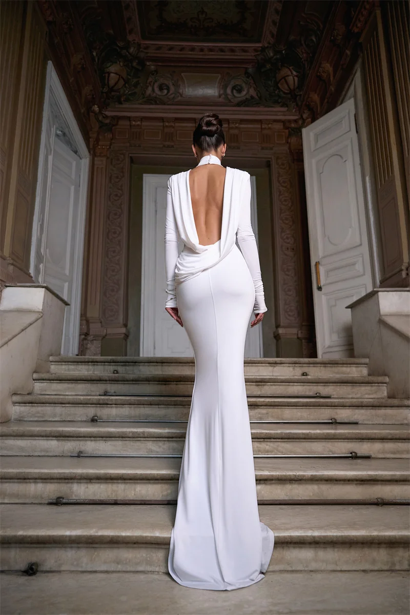Mozision Backless Long Sleeve Sexy Maxi Dress Women Gown Elegant Winter New Turtleneck Club Party Long Dress Fashion Clubwear