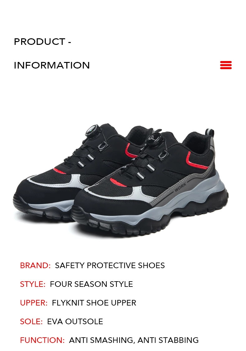 Rotary Buckle Work Boots Indestructible Safety Shoes Men Steel Toe Shoes Puncture-Proof Sneakers Non Slip Work Protective Shoes