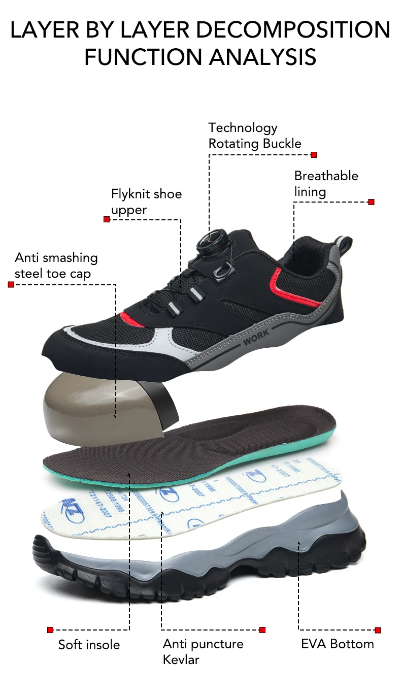 Rotary Buckle Work Boots Indestructible Safety Shoes Men Steel Toe Shoes Puncture-Proof Sneakers Non Slip Work Protective Shoes
