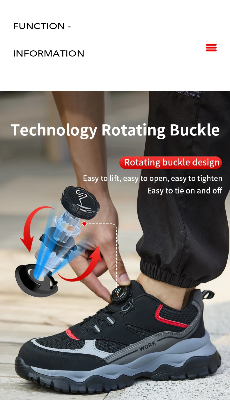 Rotary Buckle Work Boots Indestructible Safety Shoes Men Steel Toe Shoes Puncture-Proof Sneakers Non Slip Work Protective Shoes