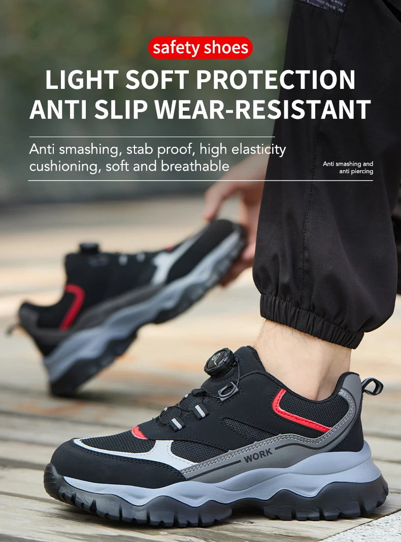 Rotary Buckle Work Boots Indestructible Safety Shoes Men Steel Toe Shoes Puncture-Proof Sneakers Non Slip Work Protective Shoes