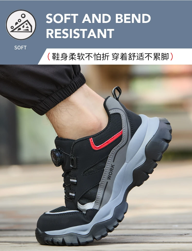 Rotary Buckle Work Boots Indestructible Safety Shoes Men Steel Toe Shoes Puncture-Proof Sneakers Non Slip Work Protective Shoes
