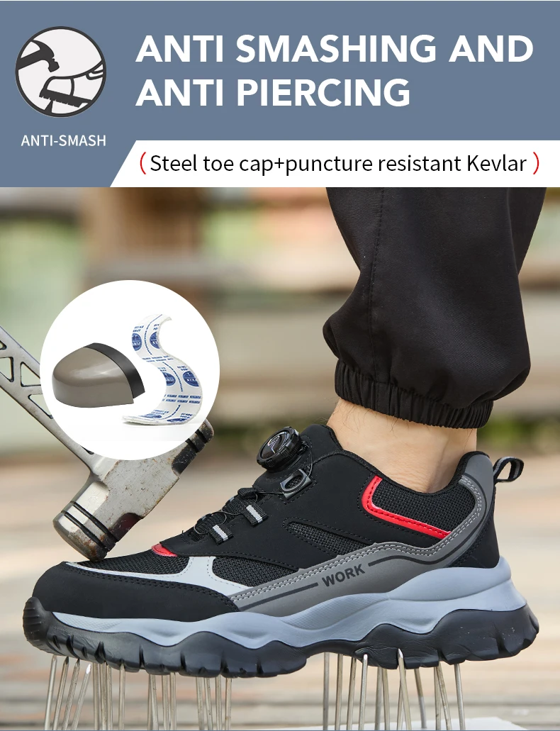 Rotary Buckle Work Boots Indestructible Safety Shoes Men Steel Toe Shoes Puncture-Proof Sneakers Non Slip Work Protective Shoes