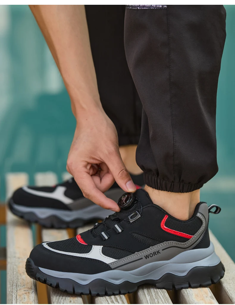 Rotary Buckle Work Boots Indestructible Safety Shoes Men Steel Toe Shoes Puncture-Proof Sneakers Non Slip Work Protective Shoes