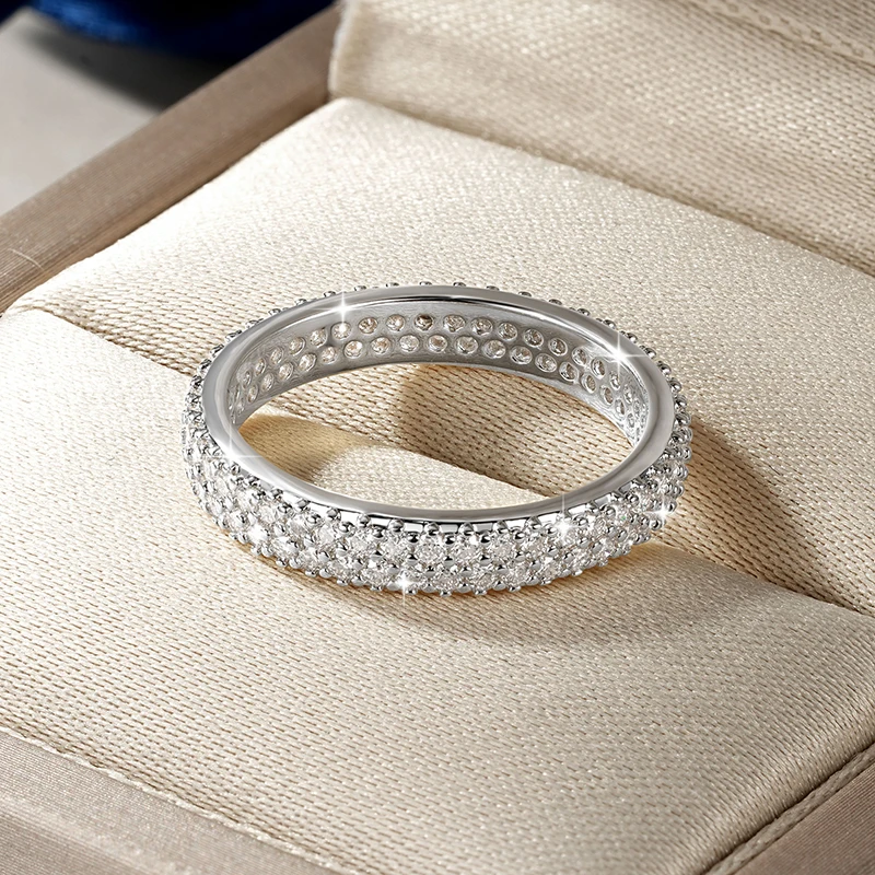 IOGOU Sparkling 1.3mm D Color Full Moissanite Eternity Ring 14k Gold Filled Double-row Finger Bands GRA Cerified Rings for Womem