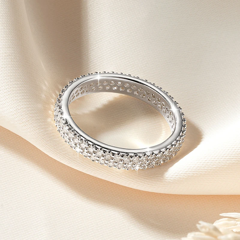 IOGOU Sparkling 1.3mm D Color Full Moissanite Eternity Ring 14k Gold Filled Double-row Finger Bands GRA Cerified Rings for Womem