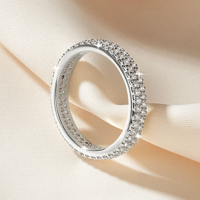 IOGOU Sparkling 1.3mm D Color Full Moissanite Eternity Ring 14k Gold Filled Double-row Finger Bands GRA Cerified Rings for Womem