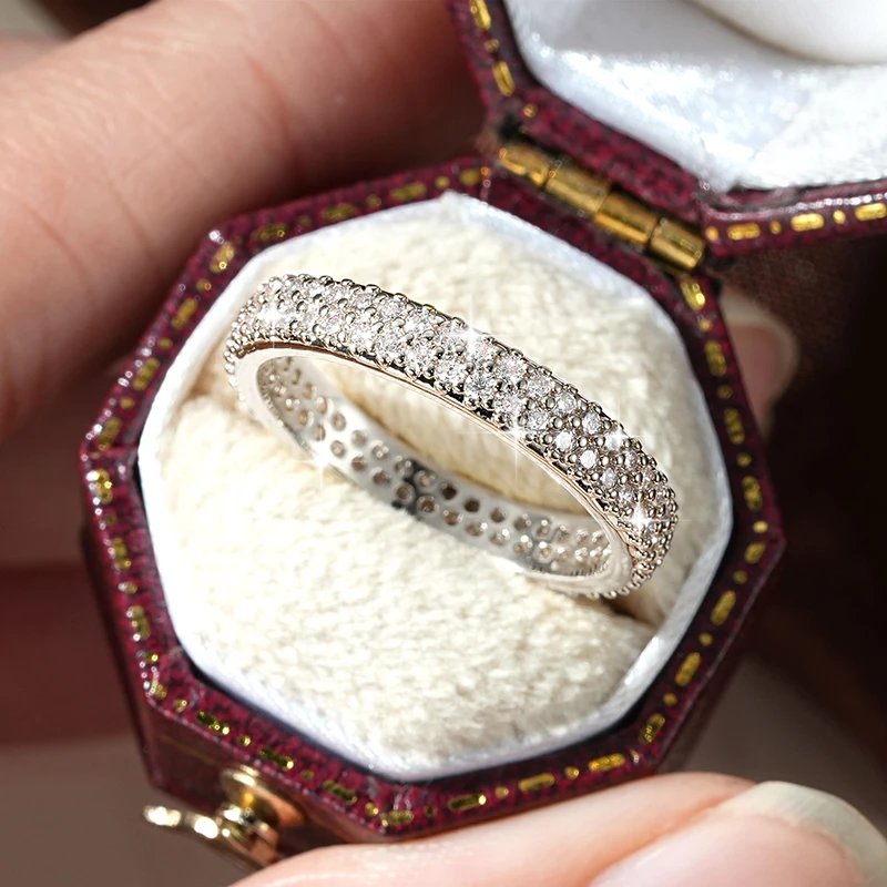 IOGOU Sparkling 1.3mm D Color Full Moissanite Eternity Ring 14k Gold Filled Double-row Finger Bands GRA Cerified Rings for Womem