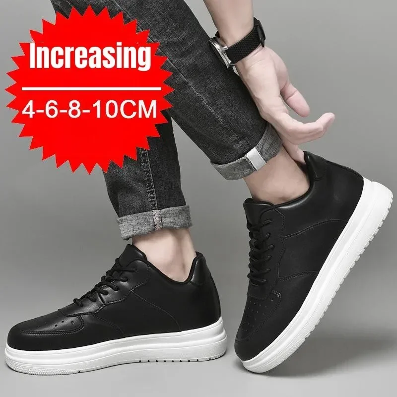 New Height Increasing Shoes for Men 10cm Invisible Elevator Sneakers White Leathe Sport Zapatillas De Hombre Big Size 46