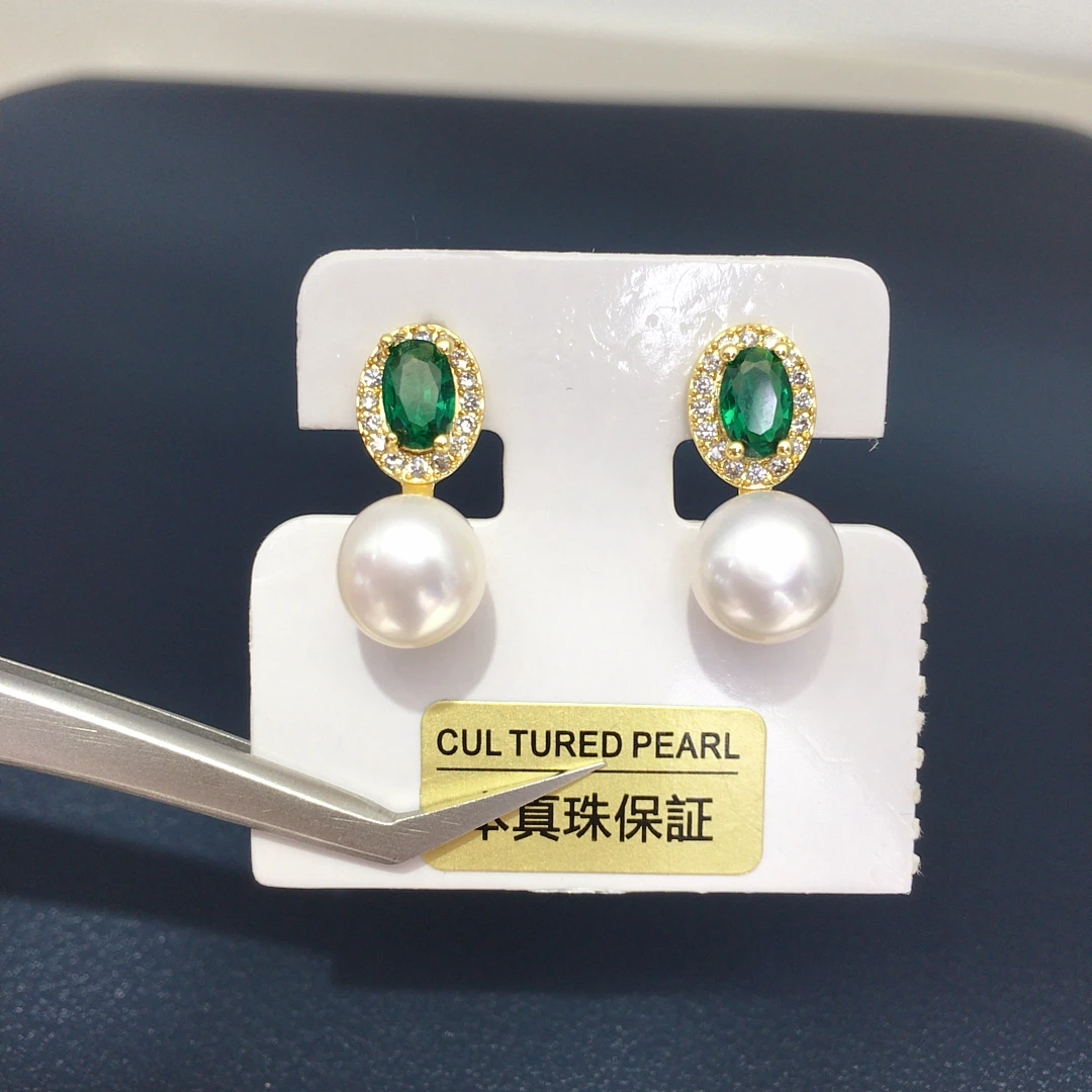 ZHBORUINI Natural Freshwater Pearl Earrings 8-8.5mm Elliptical Inlay Retro Minimalist Style Jewelry Suitable for Daily Wear 