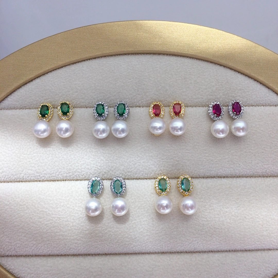 ZHBORUINI Natural Freshwater Pearl Earrings 8-8.5mm Elliptical Inlay Retro Minimalist Style Jewelry Suitable for Daily Wear 