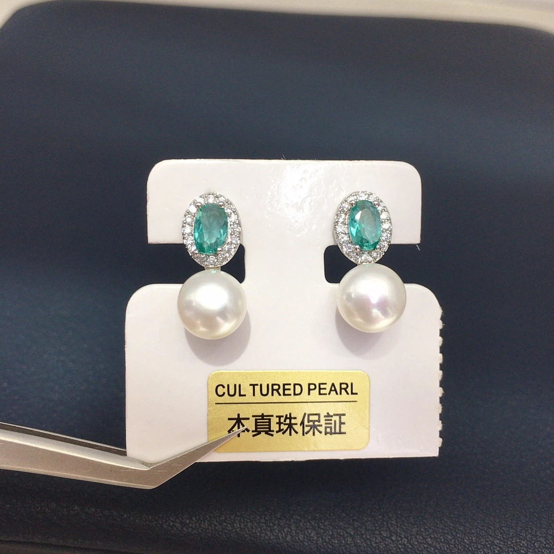 ZHBORUINI Natural Freshwater Pearl Earrings 8-8.5mm Elliptical Inlay Retro Minimalist Style Jewelry Suitable for Daily Wear 
