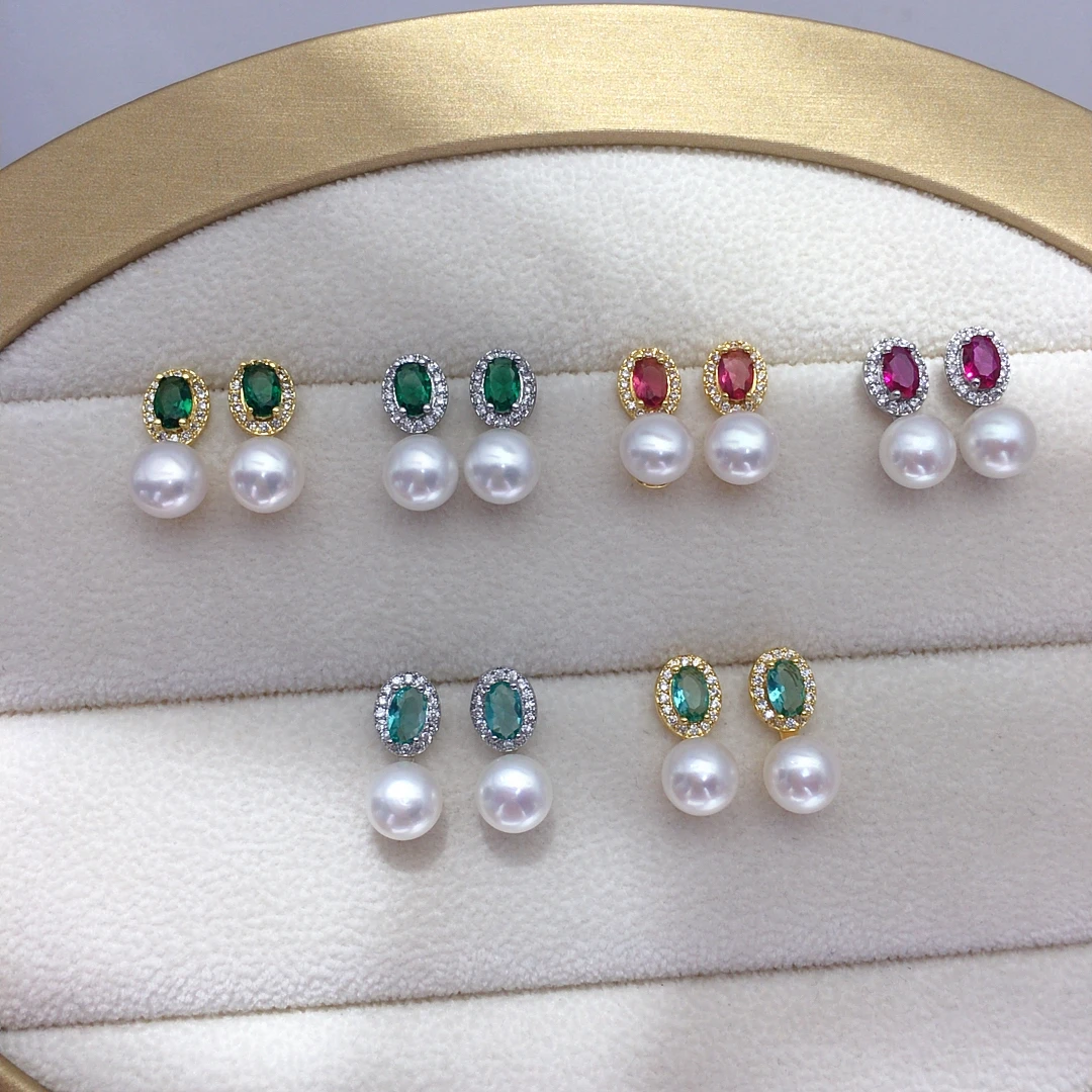 ZHBORUINI Natural Freshwater Pearl Earrings 8-8.5mm Elliptical Inlay Retro Minimalist Style Jewelry Suitable for Daily Wear 