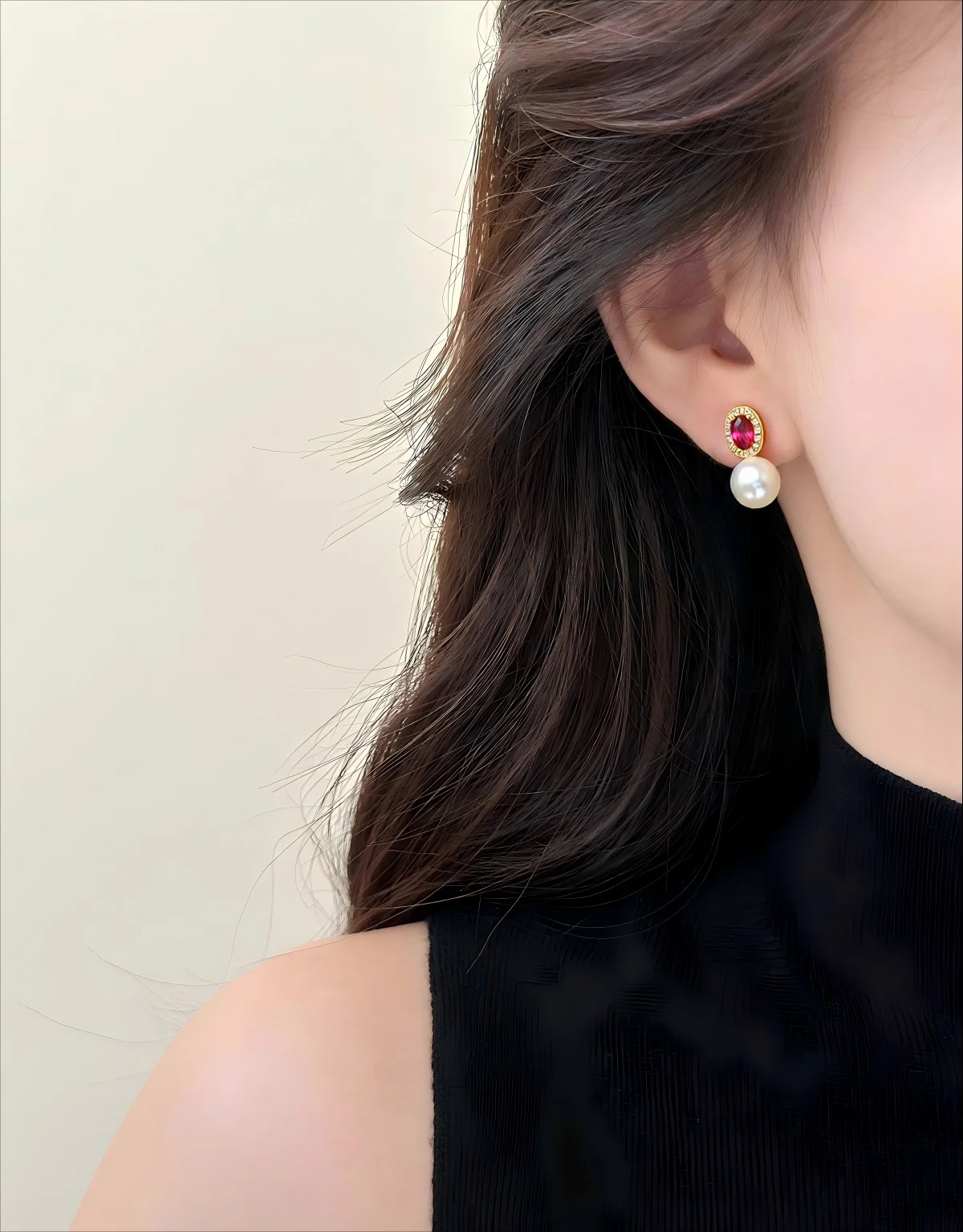 ZHBORUINI Natural Freshwater Pearl Earrings 8-8.5mm Elliptical Inlay Retro Minimalist Style Jewelry Suitable for Daily Wear 