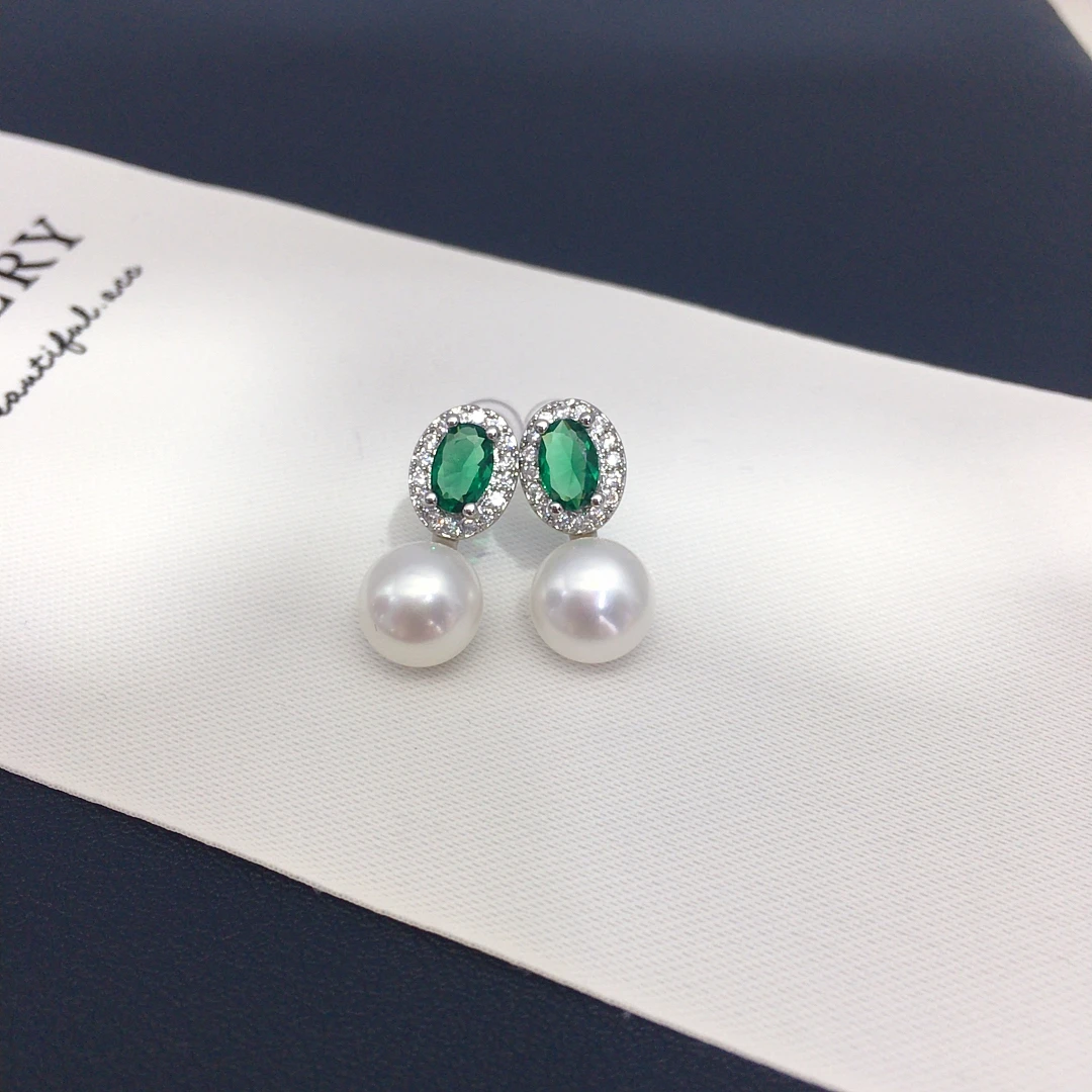 ZHBORUINI Natural Freshwater Pearl Earrings 8-8.5mm Elliptical Inlay Retro Minimalist Style Jewelry Suitable for Daily Wear 
