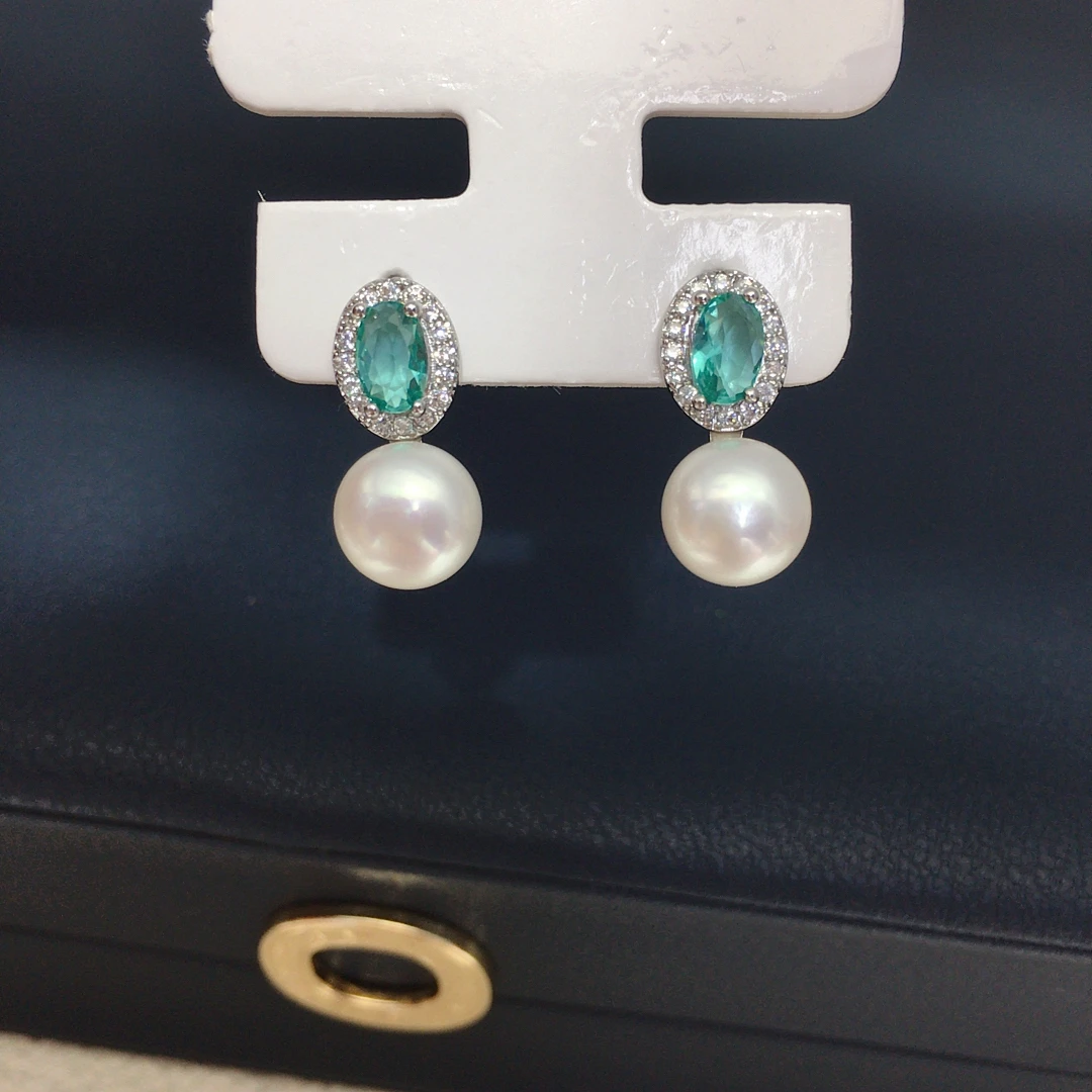 ZHBORUINI Natural Freshwater Pearl Earrings 8-8.5mm Elliptical Inlay Retro Minimalist Style Jewelry Suitable for Daily Wear 