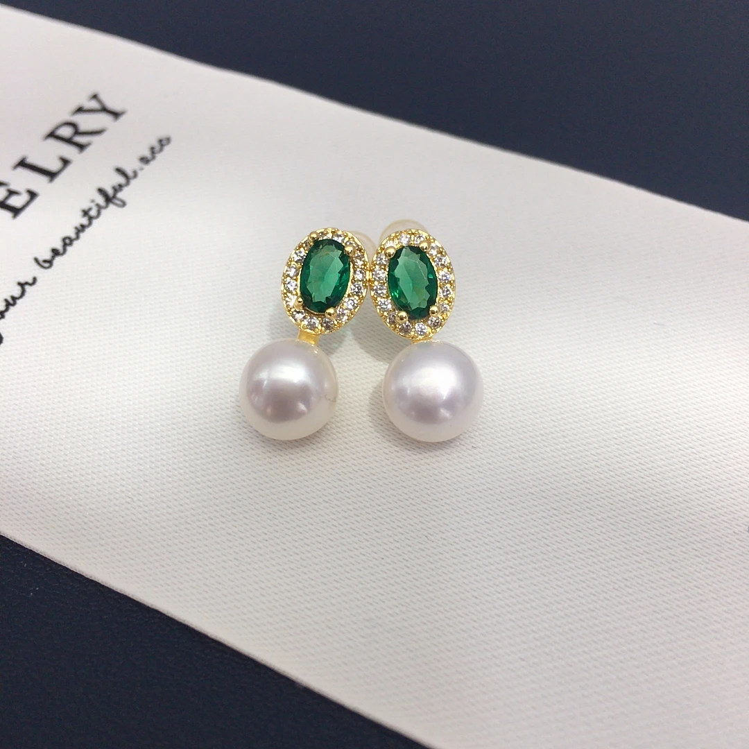 ZHBORUINI Natural Freshwater Pearl Earrings 8-8.5mm Elliptical Inlay Retro Minimalist Style Jewelry Suitable for Daily Wear 
