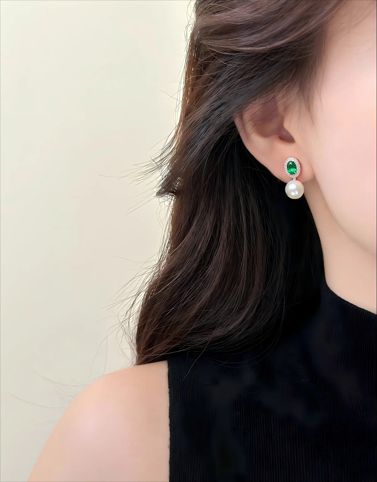 ZHBORUINI Natural Freshwater Pearl Earrings 8-8.5mm Elliptical Inlay Retro Minimalist Style Jewelry Suitable for Daily Wear 
