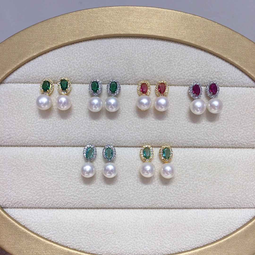 ZHBORUINI Natural Freshwater Pearl Earrings 8-8.5mm Elliptical Inlay Retro Minimalist Style Jewelry Suitable for Daily Wear 