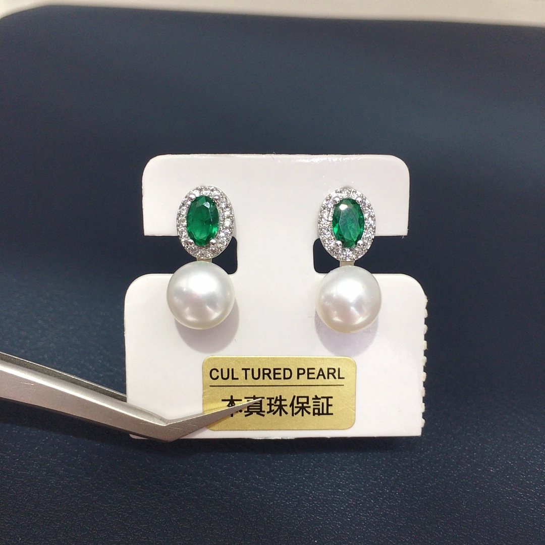 ZHBORUINI Natural Freshwater Pearl Earrings 8-8.5mm Elliptical Inlay Retro Minimalist Style Jewelry Suitable for Daily Wear 