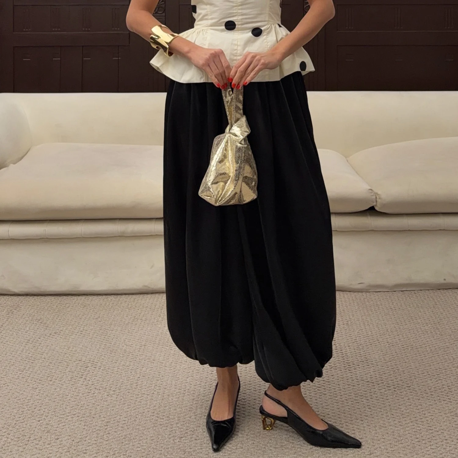 DNBS Satin Finish Women's Loose Balloon Pants, Elastic Cuffed Harem Trousers, Elegant Loungewear for Spring & Summer