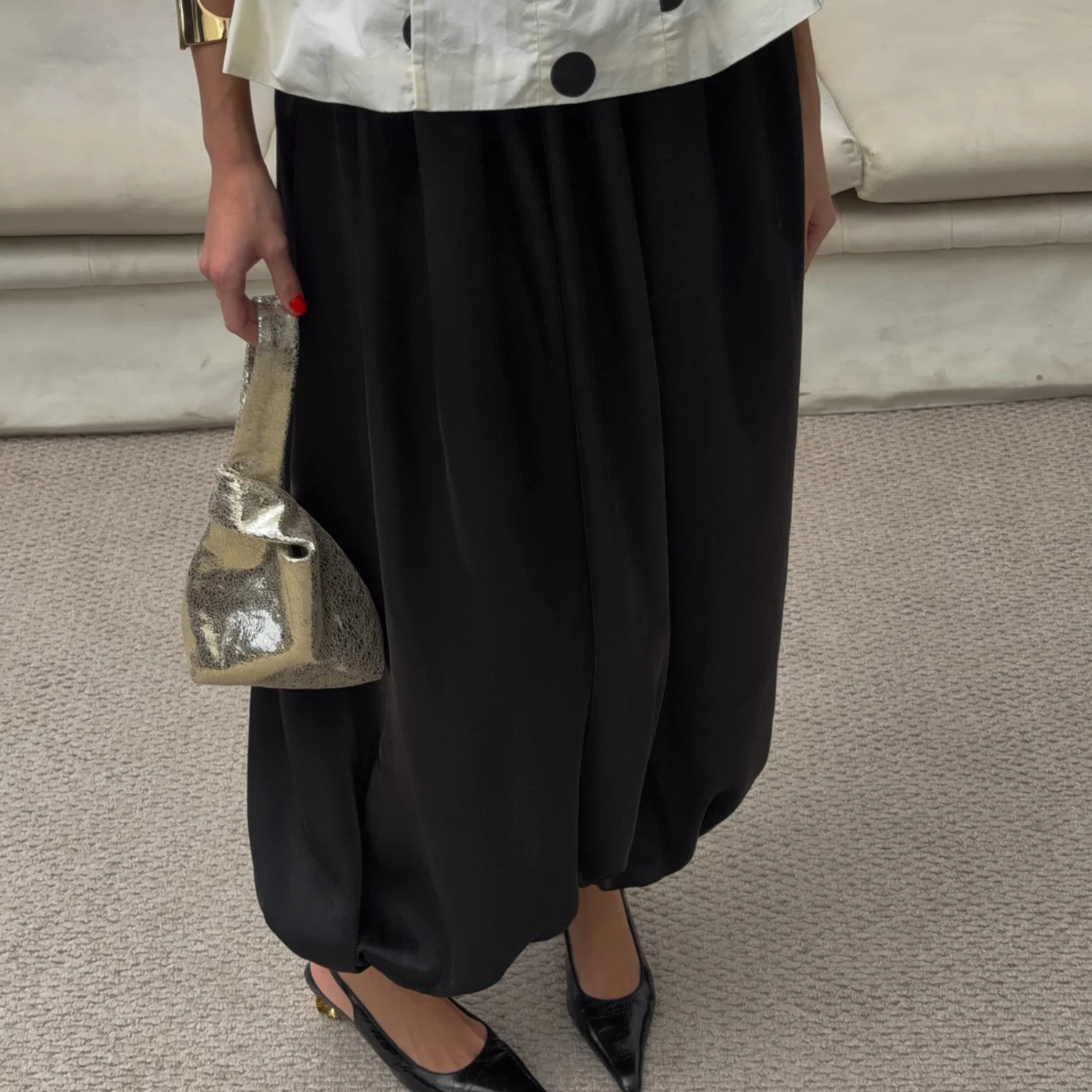 DNBS Satin Finish Women's Loose Balloon Pants, Elastic Cuffed Harem Trousers, Elegant Loungewear for Spring & Summer