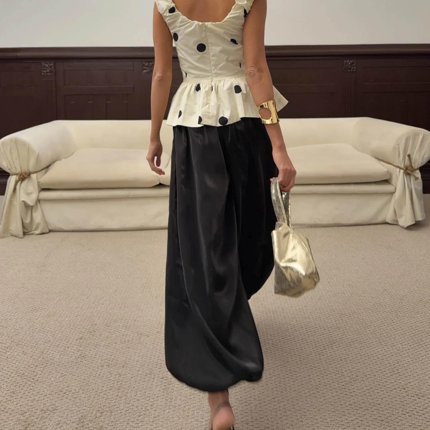 DNBS Satin Finish Women's Loose Balloon Pants, Elastic Cuffed Harem Trousers, Elegant Loungewear for Spring & Summer