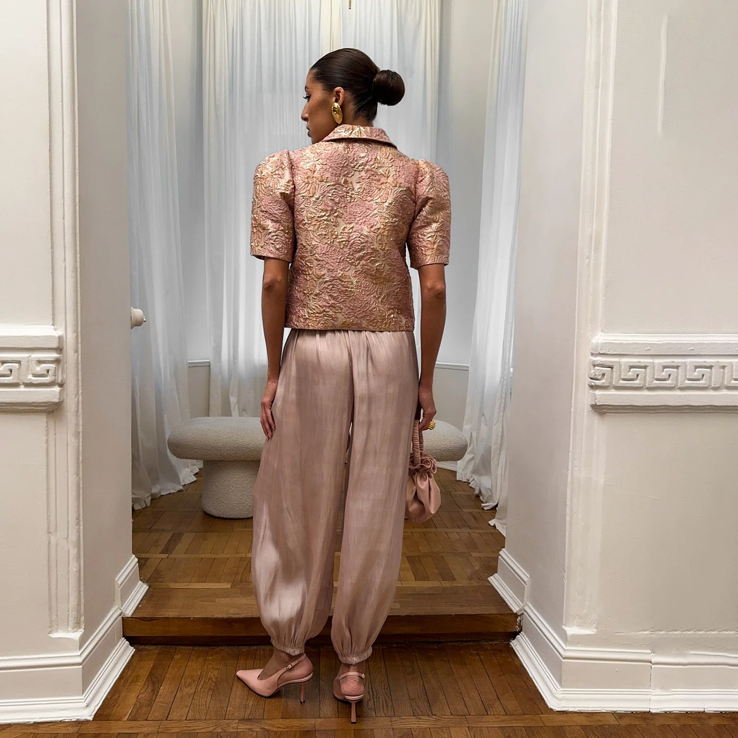 DNBS Satin Finish Women's Loose Balloon Pants, Elastic Cuffed Harem Trousers, Elegant Loungewear for Spring & Summer