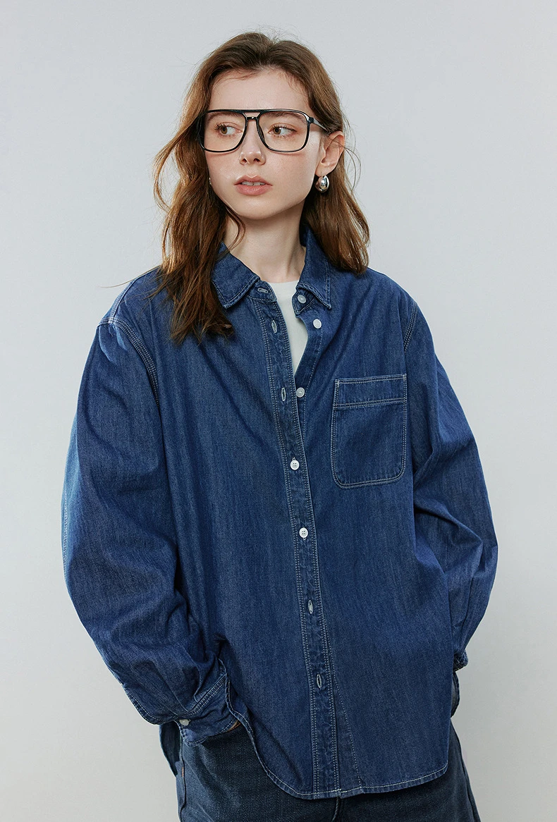 TOYOUTH Women Vintage Casual Denim Shirts 2026 Spring New Loose Outerwear Classic Basic Blouses