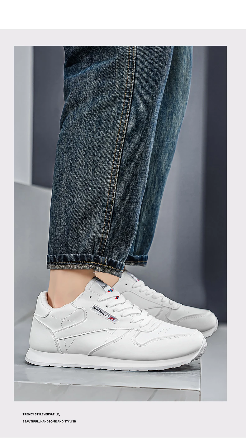 Men's Casual Sports Shoes, White Sneakers, Solid Color Classic, Comfortable and Stylish, Suitable for Walking, Outdoor Training