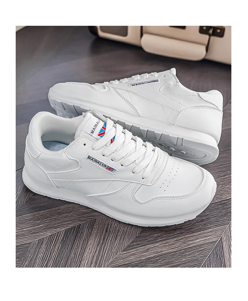 Men's Casual Sports Shoes, White Sneakers, Solid Color Classic, Comfortable and Stylish, Suitable for Walking, Outdoor Training
