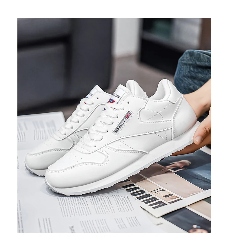 Men's Casual Sports Shoes, White Sneakers, Solid Color Classic, Comfortable and Stylish, Suitable for Walking, Outdoor Training