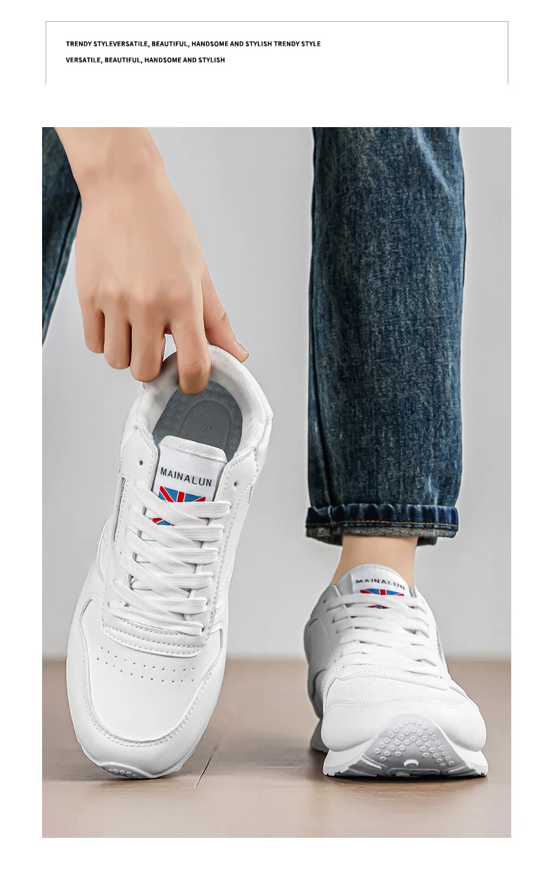 Men's Casual Sports Shoes, White Sneakers, Solid Color Classic, Comfortable and Stylish, Suitable for Walking, Outdoor Training
