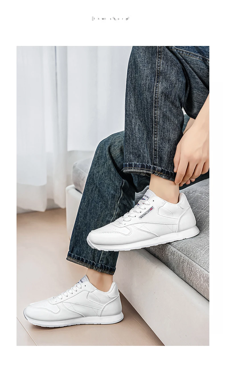 Men's Casual Sports Shoes, White Sneakers, Solid Color Classic, Comfortable and Stylish, Suitable for Walking, Outdoor Training